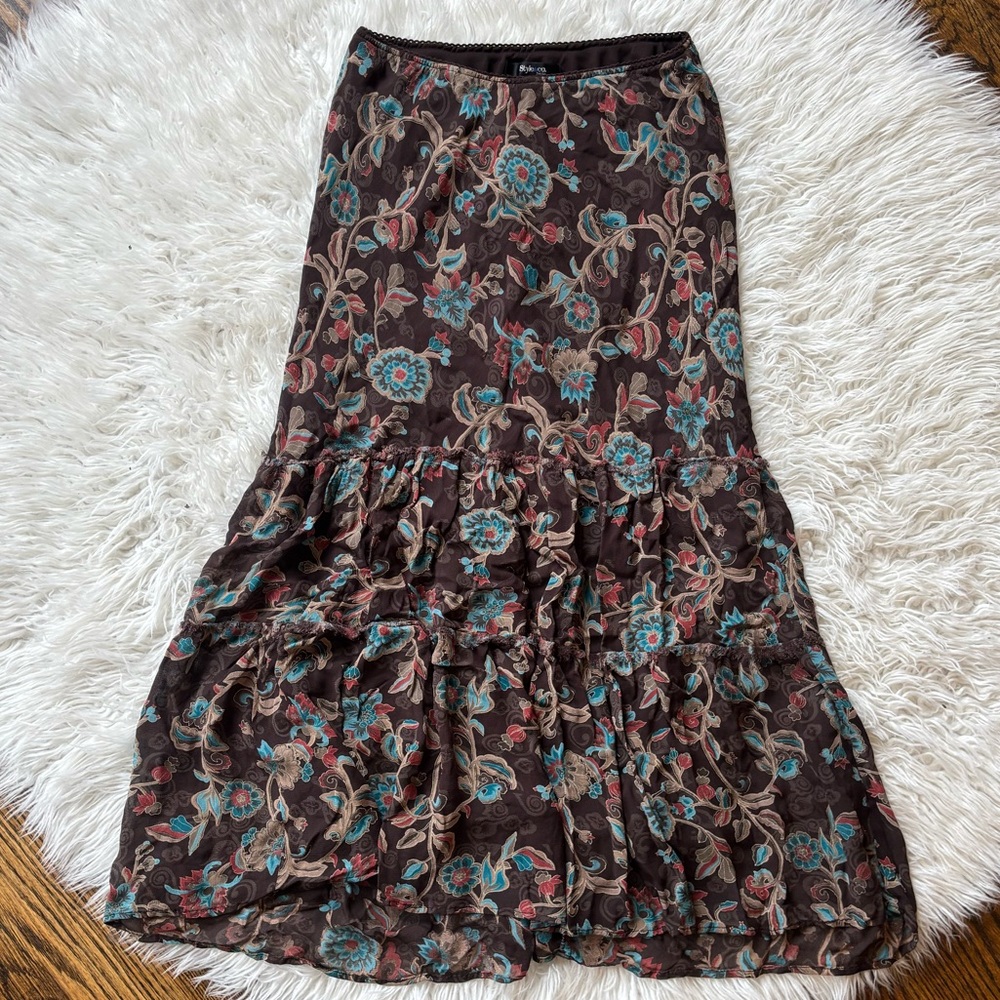 Paisley Floral Tiered Vintage Midi Skirt